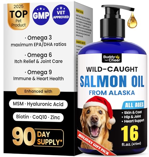 Wild Alaskan Salmon Oil for Dogs & Cats – Fast-Absorbing Fish Oil for Dogs with Krill Oil, Omega 3 6 9 Fish Oil Supplement from 8 Deep Sea Fishs for Skin, Coat, Joints & Heart -16oz (90 Day Supply)