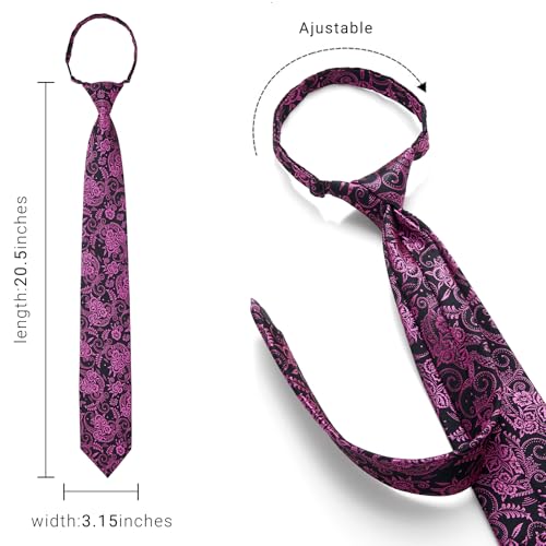 Image of HISDERN Pre Tied Ties for Men Adjustable Mens Tie Classic Paisley Stripe Necktie and Pocket Square Set for Wedding Party