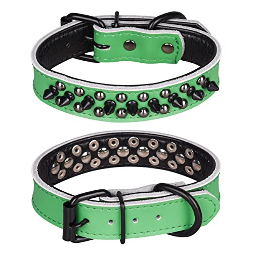 haoyueer Spiked Studded Dog Collar, Genuine Leather Dog Collar
