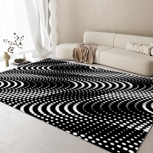 Tapis salon abstrait 3D 90x150cm à rayures géométriques en polyester doux - 3