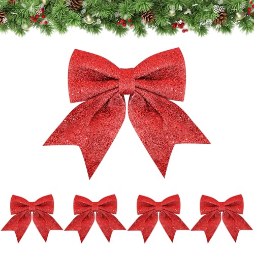 Große Deko Schleifen Weihnachten 22 Schleifen Weihnachtsbaum Rot, 5 Stück XL Weihnachtsschleifen Glitzer,...