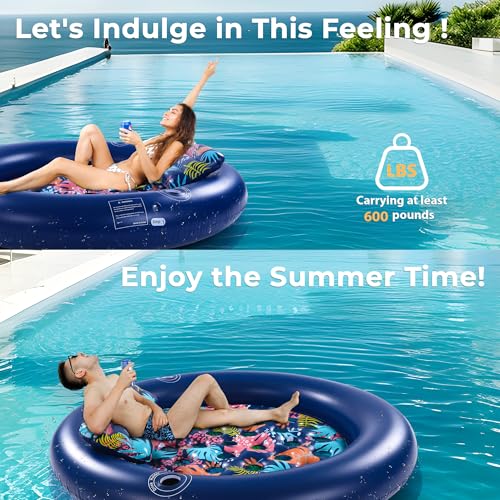 2-Person Pool Floats Adult Heavy Duty, Giant 75"X75" Inflatable Tanning Pool Mats with Cup Holders, Detachable Headrest, Multi-Purpose Water Lounger for Pool Party, Lake, Beach, River, Outdoor - image 5