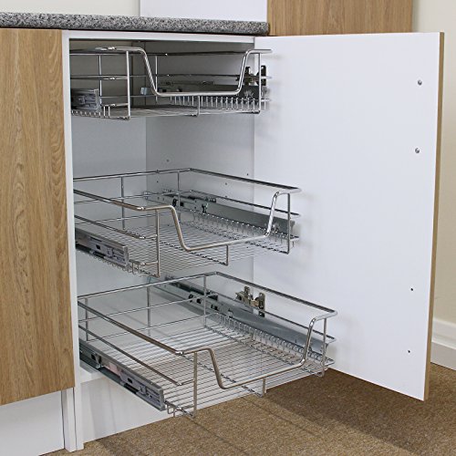 KuKoo 3 x Cocina Estante Cesto Extraíbles Cajón Telescópico Dormitorio Extensible Cajón Gabinete Cajón Estantes y Soportes (40cm)