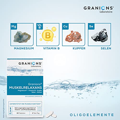 Muskelrelaxans – 60 Tabletten für Muskelentspannung & Regeneration – Magnesium Tabletten gegen Muskelkrämpfe & Muskelverspannungen – Mit Selen, Kupfer & B-Vitamine - GRANIONS