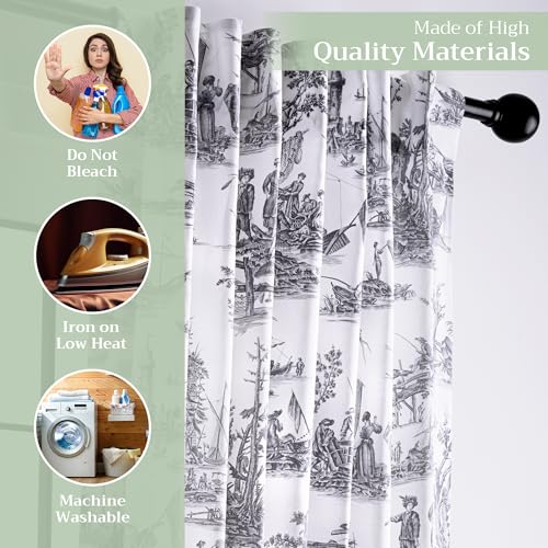 Image of Maison d' Hermine Curtains for Living Room 100% Cotton 50 inchx108 inch (Pack of 1) | 108 inches long Light Filtering Toile Curtains for Windows with Rod and Loop Pockets - Calais - Paloma Grey (White base)