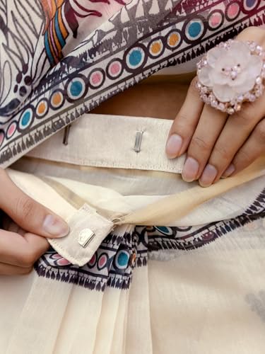 Image of SIRIL Women's Printed Cotton Linen One Minute Ready to Wear Saree With Unstitched Blouse Piece