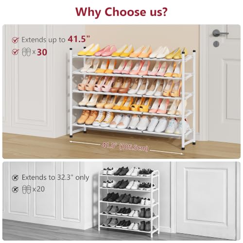Image of Tajsoon Expandable Shoe Rack for Closet 5 Tier, 28 inch-41 inchStackable, White