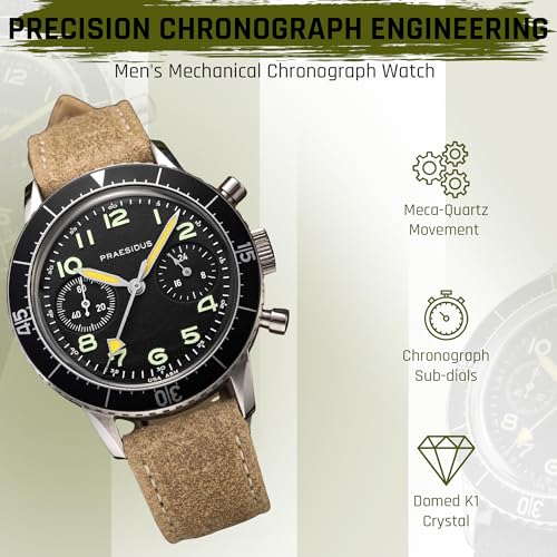 PRAESIDUS H-75 Mens Pilot Watch, 38mm Quartz Black Dial Beige Leather Strap by PRAESIDUS - Used condition - Image 3