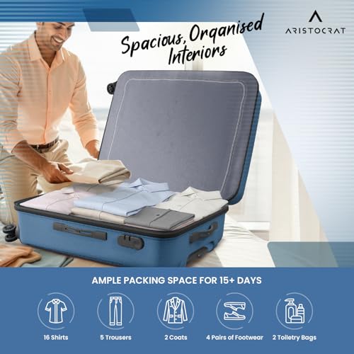Image of Aristocrat Axis Check-in Trolley Bag 76cm | Large | Hard Luggage | Smooth 8-Wheel Suitcase | Combination Lock with Sturdy Zipper | Polycarbonate | 3-Year International Warranty (Dark Teal)