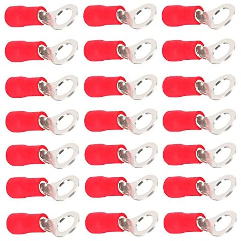 Mintice 100 X Red Copper Ring Butt Insulated Terminal Connectors 16-22 Gauge AWG Crimp Wire Electrical Cable Crimp M4 Cover