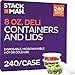 Stack Man Plastic Food Storage Deli Containers with Airtight Lids, 8 oz. (Case of 240)