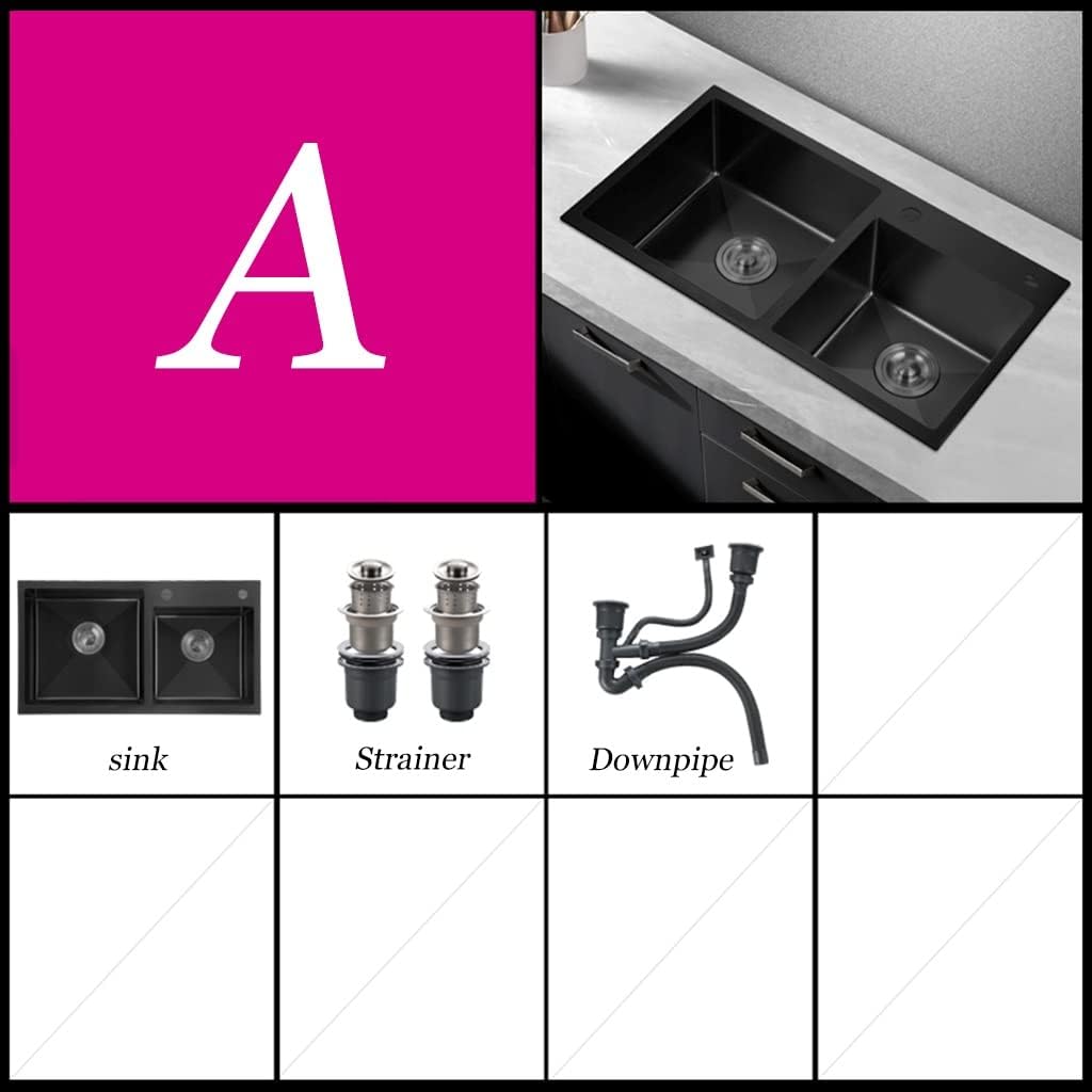 Nano Kitchen Sink Handmade Thickened Sink Stainless Steel Sink Black Dish Basin Sink Set (Color : Black(A), Style : 72 * 40 * 20cm)