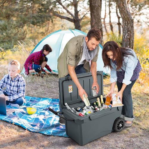 COSTWAY 71L Insulated Cooler Box, Mobile Ice Chest Box with All-Terrain Wheels, Handles and Bottle Opener, Portable Cooler for Camping, Fishing & Beach, 5-7-day Ice Retention (Grey) - Image 9