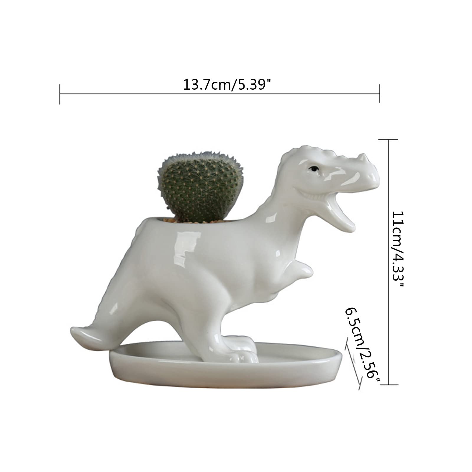 Vaso Per Piante Grasse In Ceramica Con Piattino, Vaso Di Fiori Di Cactus A Forma Di Dinosauro Mini Regalo Per Piante Da Interno