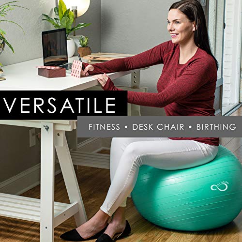 Live Infinitely Exercise Ball (55cm-95cm) Extra Thick Professional Grade Balance & Stability Ball- Anti Burst Tested Supports 2200lbs- Includes Hand Pump & Workout Guide Access (Mint, 75 cm) - Thumbnail 5