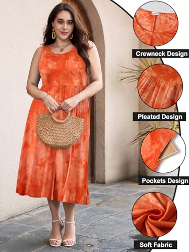 Image of LARACE Women's Plus Size Sleeveless Maxi Dress Casual Crew Neck Pleated Flowy Long Dresses with Pockets L-6XL