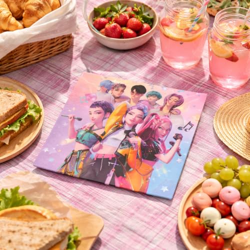 Image of Wanna Party Korean Pop Inspired Paper Napkins for Birthday Party - Pack of 20 | Colourful Printed Tissues for Kids' Party Table, Cake Serving, Snacks & Themed Celebration Decor