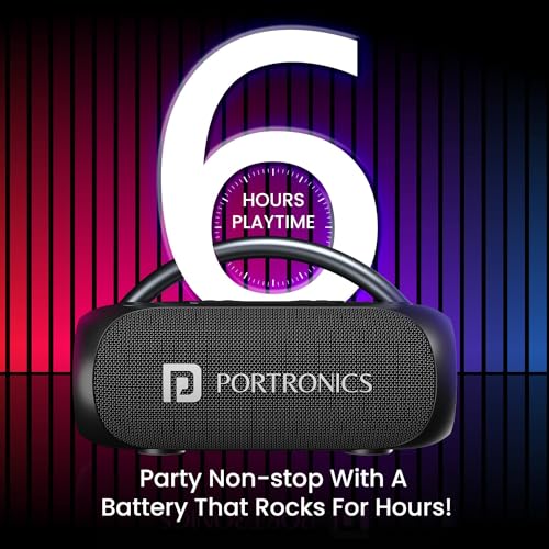 Image of Portronics Radiant 30W Wireless Bluetooth Portable Speaker With In-Built Mic,6 Hours Playtime,HD Clarity Sound,Dual Driver,RGB LEDs,TWS Connectivity,BT5.3v,USB Drive,Aux in,Type C Fast Charging(Black)