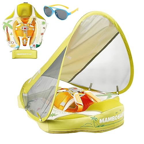 Image of Baby Floats for Pool with Canopy Removable Sun Protection Canopy Mambobaby Float Non Inflatable Upgrade Add Tail Avoid Flip Waterproof Skin-Friendly Infant Swim Float 3-24 Months