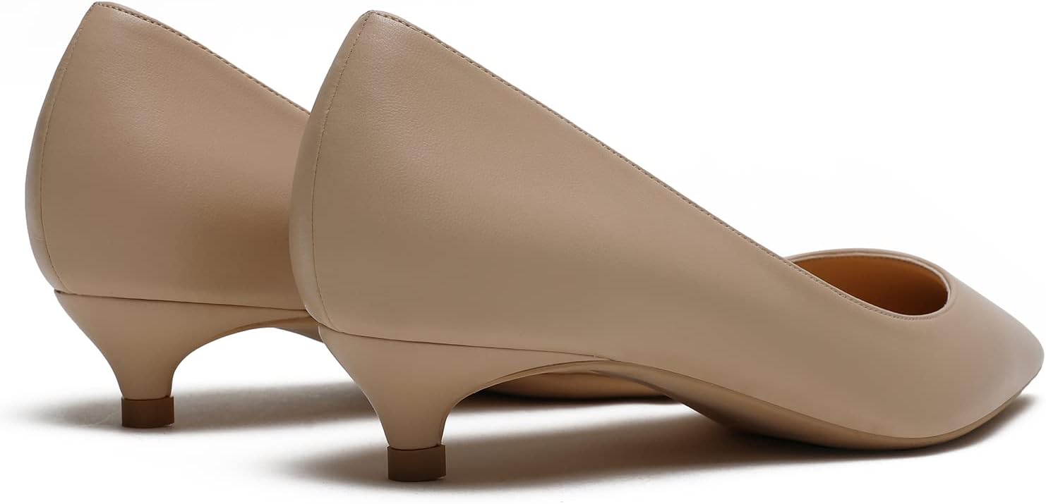 MOOMMO Beige Low Kitten Heel Pumps Women Pointed Toe Dress Shoes Matte Slip On 1 Inch Low Heel Work Pumps Nude Chic Basic Casual Office Evening Party Bridal Shoes Matte Beige 10 M US