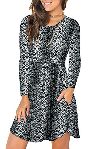 Image of LONGYUAN Womens Long Sleeve Dresses Casual Loose Fit Swing Dress Hide Belly with Pockets