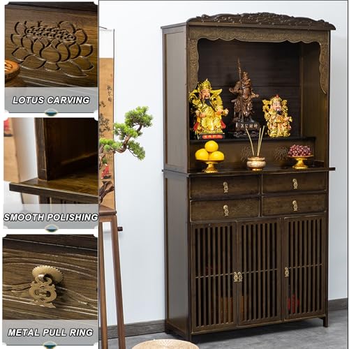 Autel Bouddhiste Chinois avec étagère de rangement pour exposition offrandes - 5