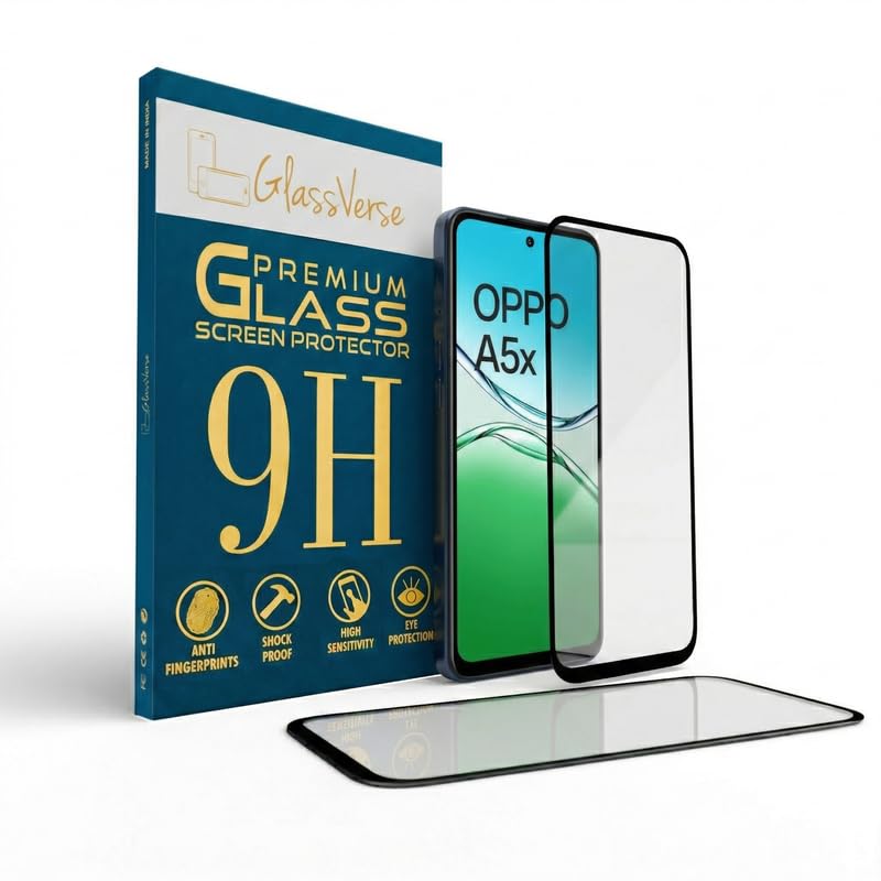 Image of GlassVerse PureView Tempered Glass for Oppo A5x 5G | Crystal Clear, 9H Hardness Screen Protector, Edge to Edge, Case Friendly, Hassle-less Installation Kit Included. (Pack of 2)