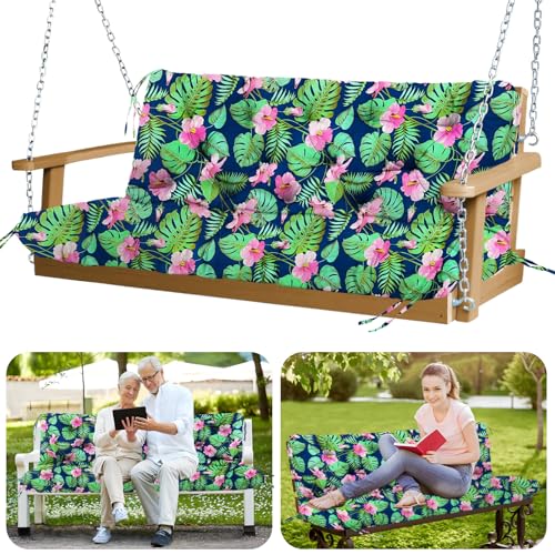 Image of Porch Swing Cushions Outdoor 48 inch Waterproof Extra Thick 5 inch Swing Cushions Replacement with Backrest and Ties for Outdoor Furniture Porch Patio Garden Lawn (Rainforest Pattern)