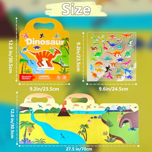 Image of Reusable Sticker Books for Toddlers 1-3, Puffy Stickers Book for Kids Ages 2-4, Toddler Travel Essential Activities Toys for Boy Girl Birthday Christmas - Vehicle, Space and Dinosaur (3 Set)