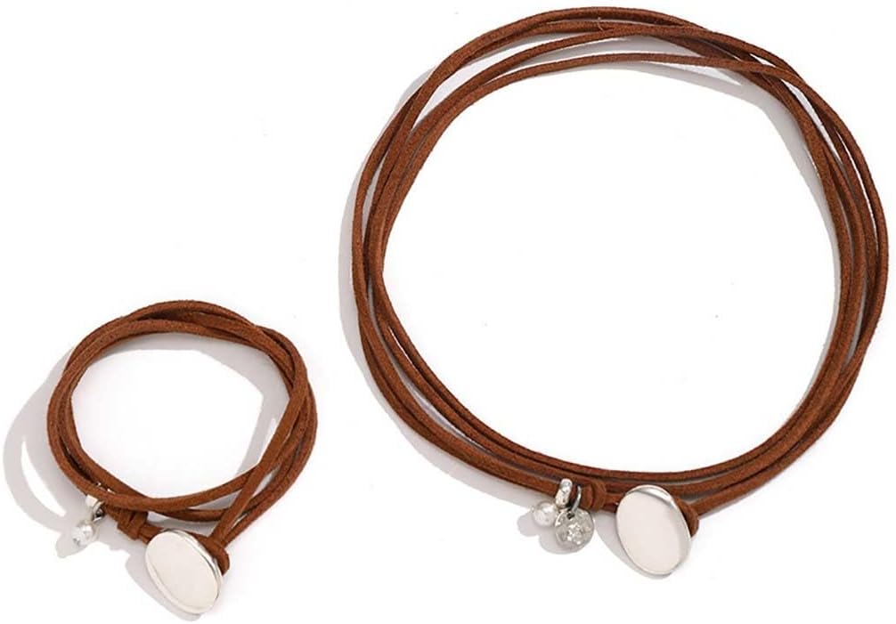 Boho Necklace Bracelet for Women Bohemian Western Bangles Choker Leather Accessories Jewelry Set - Image 6