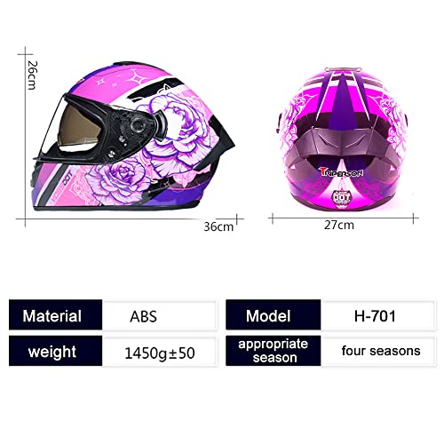 Triperson Full Face Motorcycle Helmet Dot Approved Motorbike Moped Street Bike Racing Crash Helmet, Men And Women (Rose-Black Mirror, Small) #TOP4