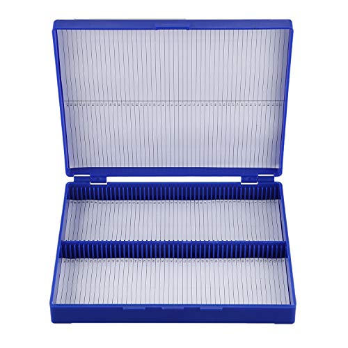 Nihcora Caja De100 Portaobjetos De Microscopio De Azul Real Caja del Rectangulo De Plastico