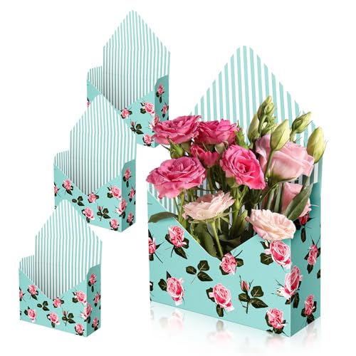 Lyforpyton Blue Mothers Flower Arrangement Gifts Boxes  Envelope Gift Box For Flowers  Foldable Decorative Bouquet Packaging Paper Box Suitable for Flower Shop  Wedding  Party  Birthday  Valentines Day and Mothers Day4 Pcs )