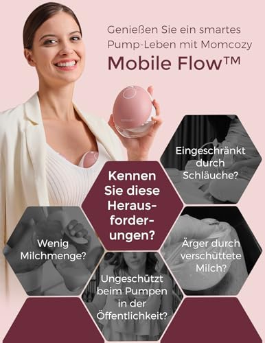 Momcozy Freihändige Milchpumpe Mobile Flow | M9 Upgrade, Elektrisch & App-Steuerung, Personalisierte Multi-Modi & 15 Stufen, Tragbare Pumpe, 24 mm (Rot, 2 Stück)