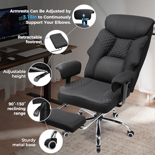 GTRACING Big and Tall Office Chair 400LBS Wide Ergonomic Fabric Deluxe Embossing Designed Gaming Chair with Foot Rest,150°Reclining Adjustable Armrests Pocket Spring Back Support and Pillow