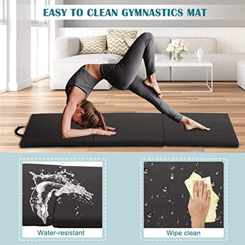 Gymnastics Mat Exercise Mats Workout Mat With Carrying Handle, Anti-Tear Lightweight Exercise Mat Folding Extra Thick Tumbling Mats Indoor/Outdoor Gymnastics Equipment For Kids Adults, Black #TOP2