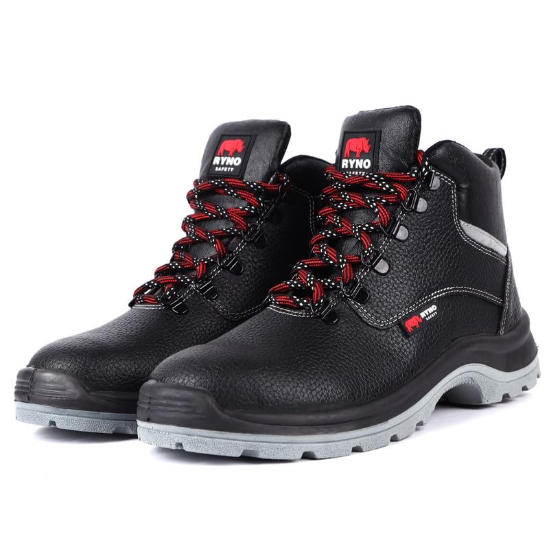 Ryno Safety Dubrovnik Black Safety Shoes with Steel Toe Cap for Men and Women | Anti Slip, Light Weight, Heavy Duty, High Cut Genuine Leather Industrial Shoe (Size-UK 9) (B0C8HP7K4L) Amazon Price History, Amazon Price Tracker