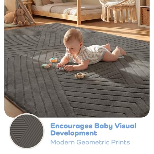Image of Baby Play Mat for Floor 1.3 inch Thick Foam Padded Area Rug 79x 118(Dark Grey) | Ultra Soft Kids Rug for Living Room Bedroom, Non-Slip Nursery Crawling Mat for Toddlers