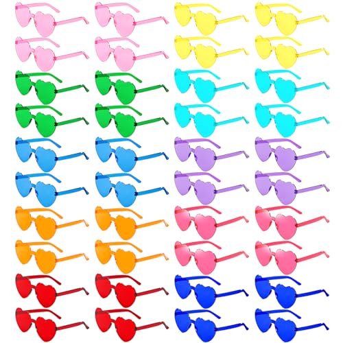 YWL 40 Pairs Heart Sunglasses for Women Colorful Rimless Fun Heart Glasses for Women Party Favors