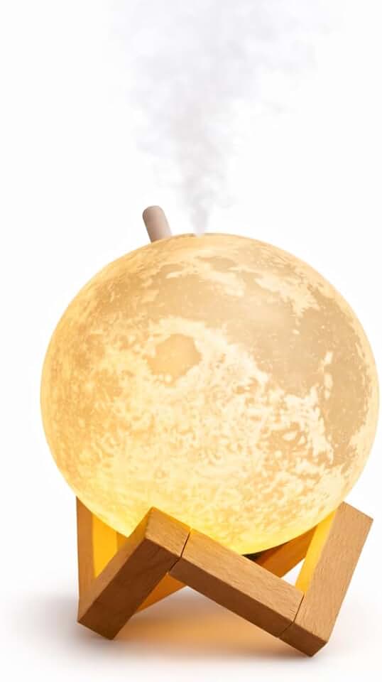 Umidificador de Ar Ultrassônico 880ml Lua 3D com Luz LED – Difusor de Aromas USB Silencioso para Quarto, Bebê e Decoração