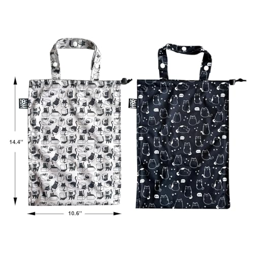 Image of 2 Pack Leakproof Car Trash Bags Detachable Waterproof Garbage Bags with Drawstring Hanging Organizer for Back Seat & Travel Cute Cats Design