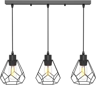 EMKE Pendellampe Pendelleuchte 3-flammig Hängelampe, Vintage Hängeleuchte Esszimmer Esstisch Lampenschirm Licht, E27 Lampe Hängend Küche Wohnzimmer Pendellampen Schwarz