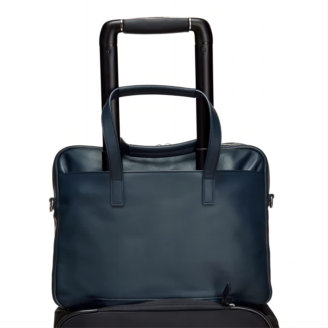KNOMO Hanover - Maletín para laptop de 14 pulgadas para mujer, bolsa de trabajo delgada y bolsa de mano con correa desmontable, Azul marino