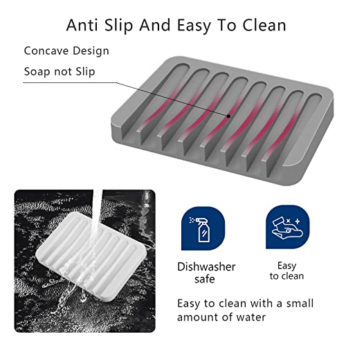 Kajuda Self Draining Soap Dishes， Premium Silicone Soap Holder, Soap Tray Saver For Shower Bathroom Kitchen Sponges, Non-Slip Design, Bar Soap Dish To Keep Soap Dry， Easy Clean (White) #TOP3