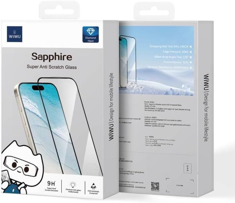 WIWU ULTRA Película p/iPhone 16 Pro Max – Vidro Safira Transparen...