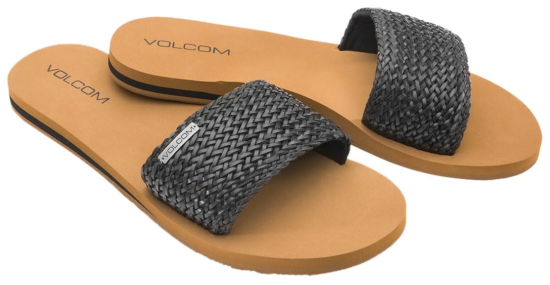 Volcom Women's Simple Slide Sandals – Cushioned Synthetic Leather Strap Slides With Padded Footbed