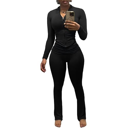 Nimsruc Two Piece Outfits For Women Workout Set Long Sleeve Tracksuit Zip Up Sweatsuits