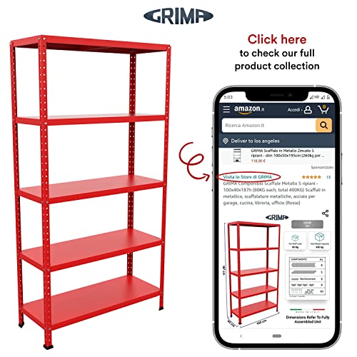 GRIMA Scaffale Metallo 5 ripiani - 100x40x187h cm