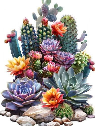Broderie diamant 5D cactus grand format 70x90cm pour décoration