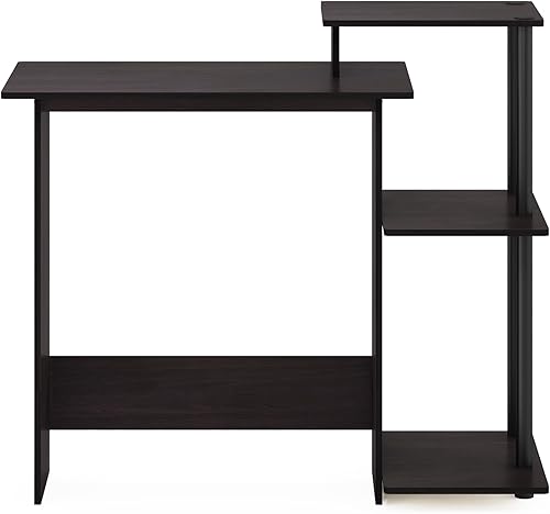 Miniatura 120 de Furinno - Escritorio compacto para computadora con estantes, Tablero de partículas, Roble francés gris/negro. Roble